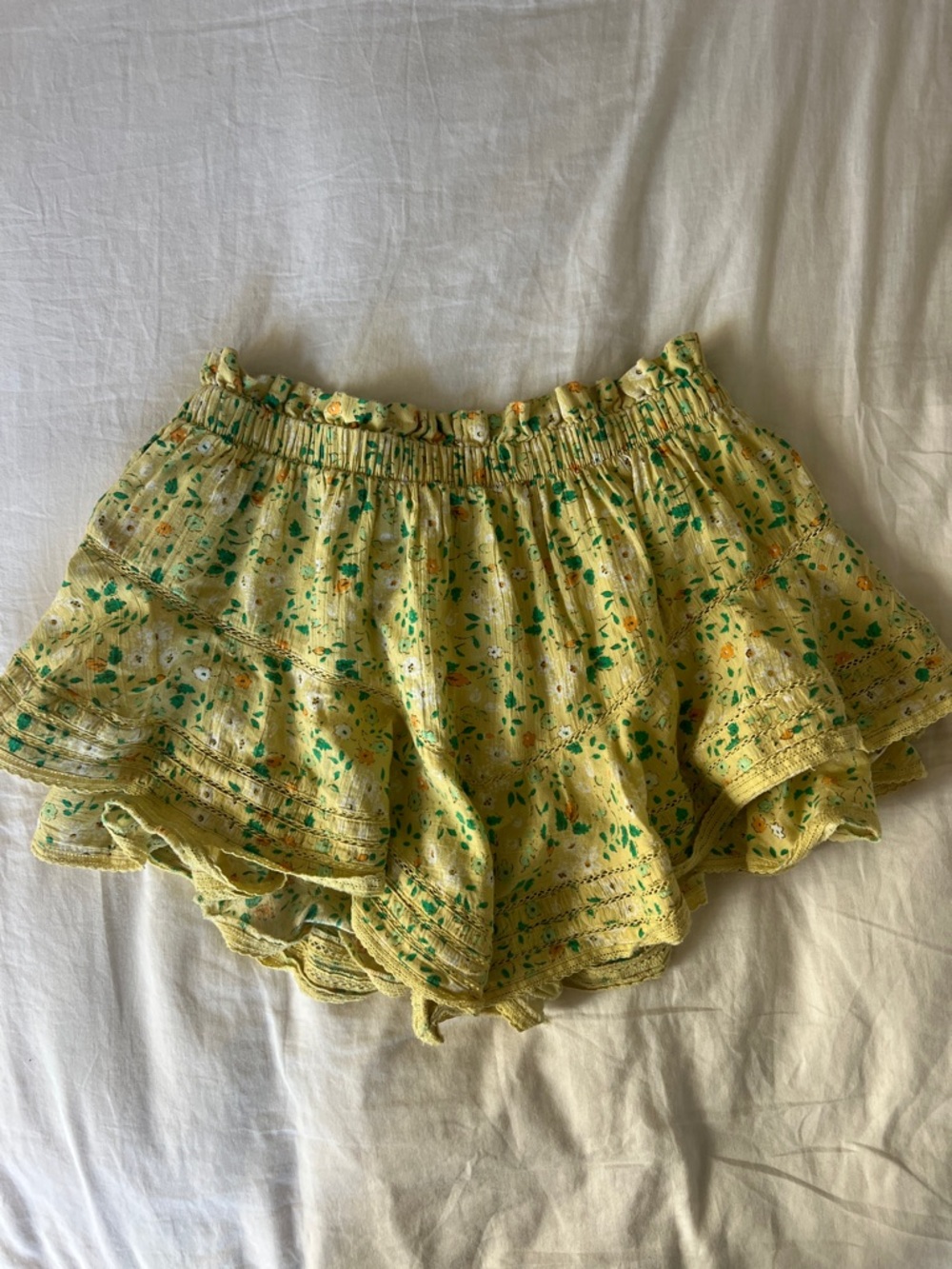 Yellow Floral Tiered Ruffle Skirt
